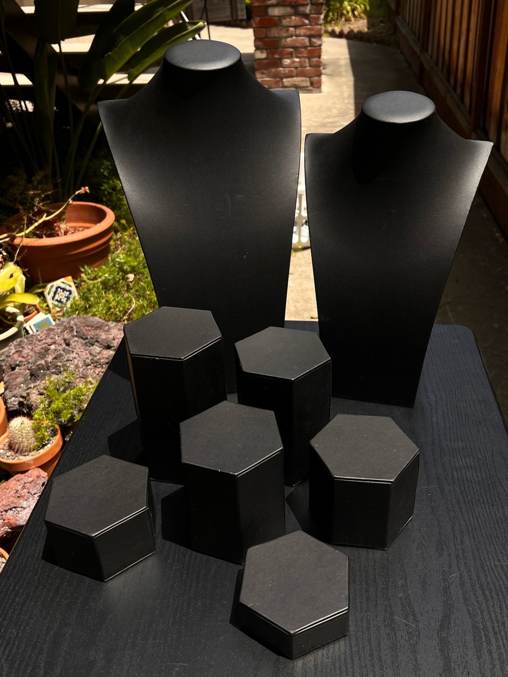 Black Jewelry Display Busts and Hexagon Boxes Set - Minimal Home Accents